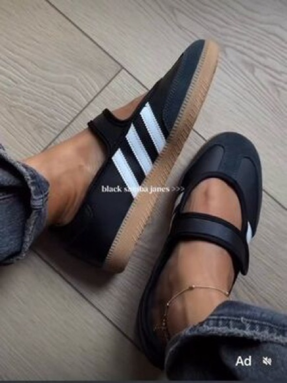 adidas Black White Mary Jane-Style Sneakers with Gum Sole
